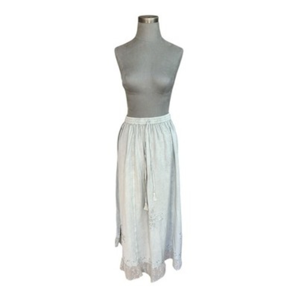Kaaku Womens Light Green Boho Maxi Skirt 3X Cotton Floral Embroidery NWT